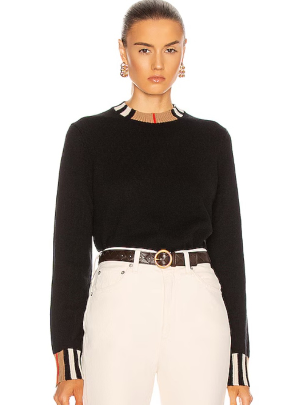 Burberry Black Cotton Icon Stripe Jumper Sweater – Size XL (Fits S/M)